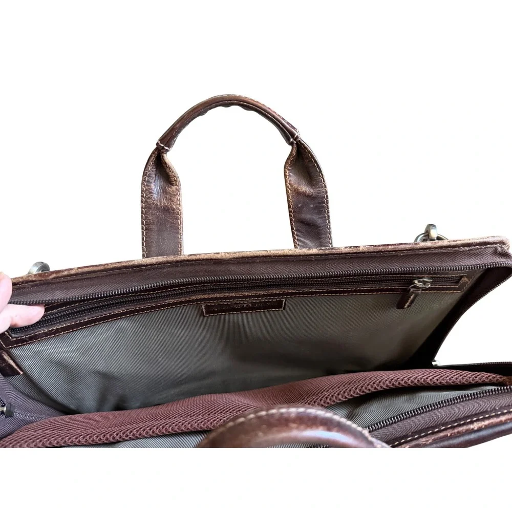 Johnston & Murphy Mens Brown Leather Briefcase Laptop Messenger Bag
